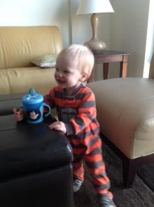 Some Pedialyte after waking up. Little did he know there was no breakfast to follow.