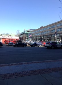 Opening day at Fenway as seen from the entrance to out apartment.